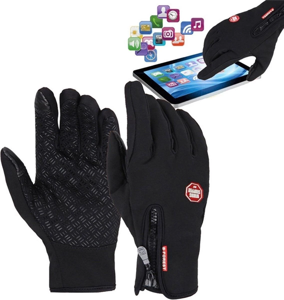 Luxe Winter Handschoenen Met Touch Tip Gloves - Fietshandschoenen Touchscreen Gloves - Voor Fiets/Scooter/Sporten/Wandelen - Winddicht Met Heerlijk Warme Fleece Voering - Winterhandschoenen - Voor Heren - XL - Zwart - Afbeelding 3