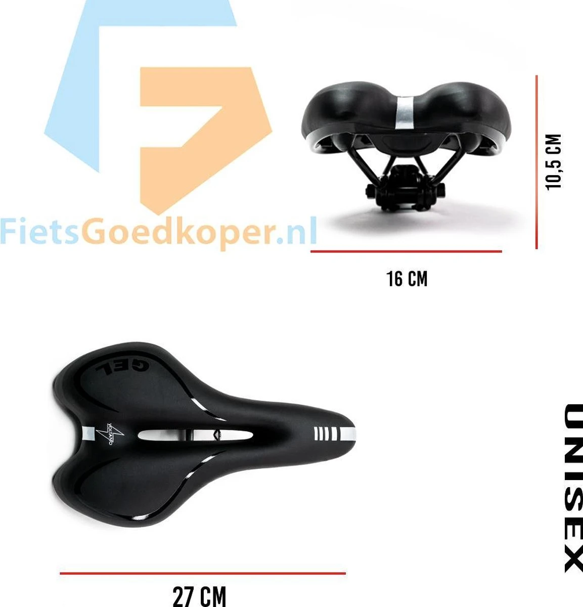 Voltano Trekking Fietszadel - Comfortabel Gel Zadel - Met Uitsparing - Inclusief Zadelstrop - 100% Waterdicht - Unisex - Zwart - Afbeelding 7