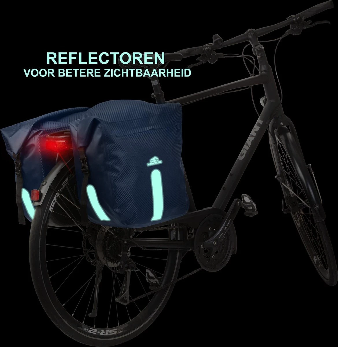 Dutch Mountains Dubbele Fietstas 46 Ltr | 100% Waterdichte Fietstas | Rolltop Sluiting | Reflectoren | Blauw - Afbeelding 6