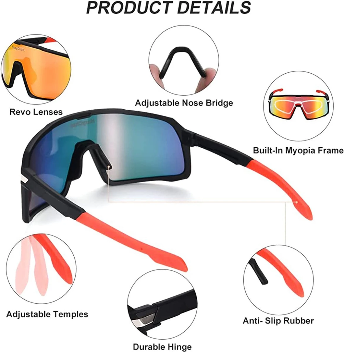 DOWO® - Fietsbrillen - Sportbrillen - Professionele Fietsbril - Lichtgewicht Racefiets - Afbeelding 5