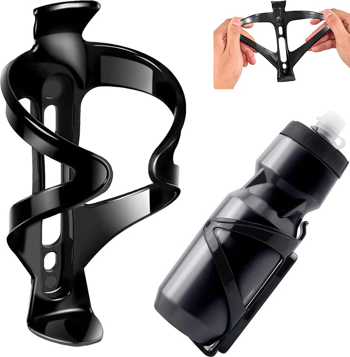 Merkloos Universele Bidonhouders Fiets - Sterke En Flexibele Structuur - Afmeting 14.5x7.5x7.6cm - Zwart