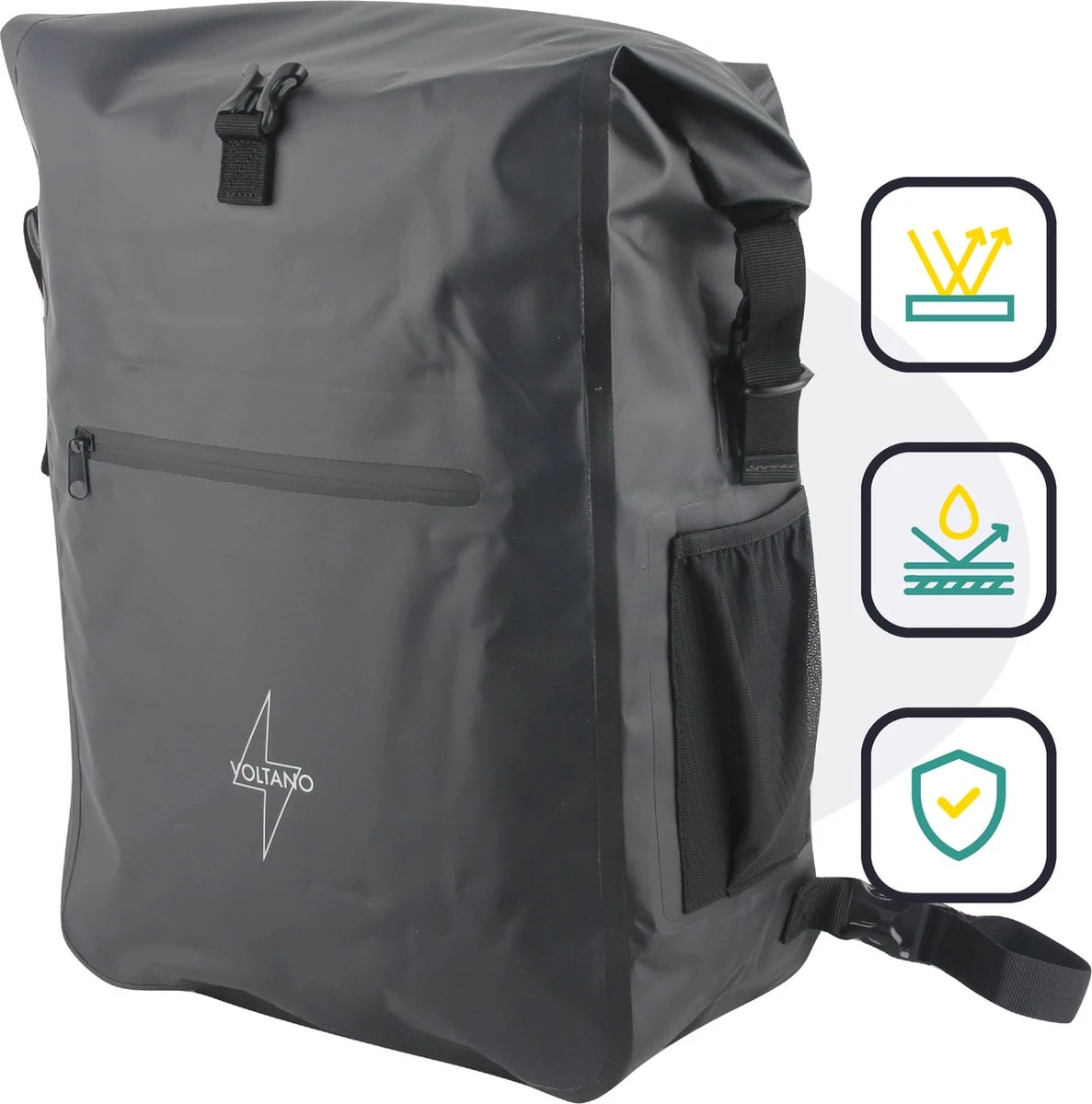 Voltano Luxe Fietstas / Rugtas 28L - Zwart - Enkele Pakaftas - 100% Waterdicht - Met Laptop Compartiment - Afbeelding 8