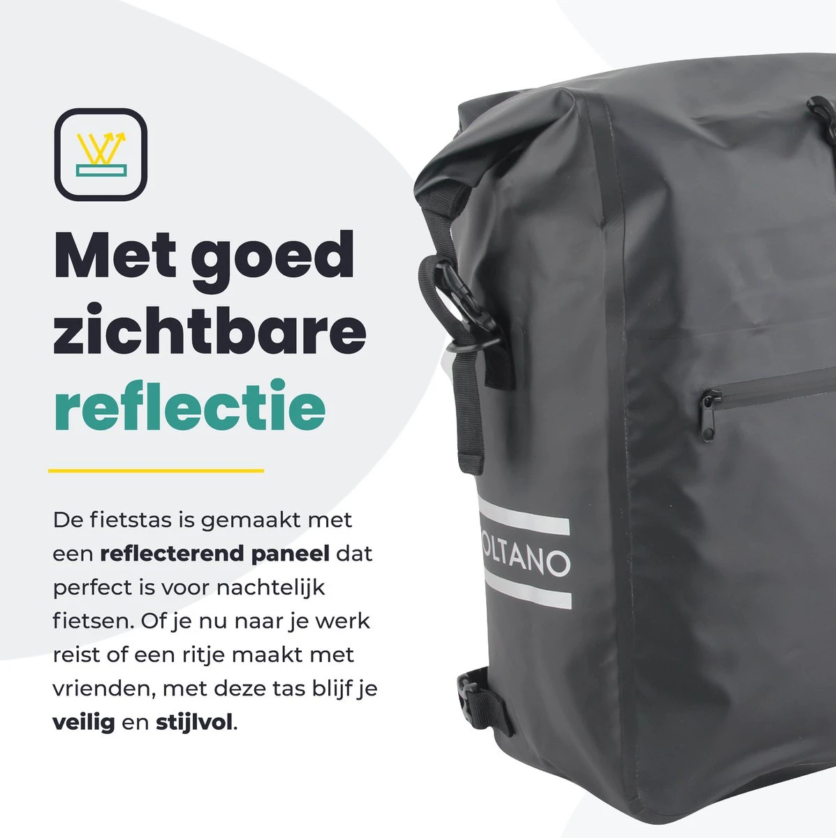 Voltano Luxe Fietstas / Rugtas 28L - Zwart - Enkele Pakaftas - 100% Waterdicht - Met Laptop Compartiment - Afbeelding 10
