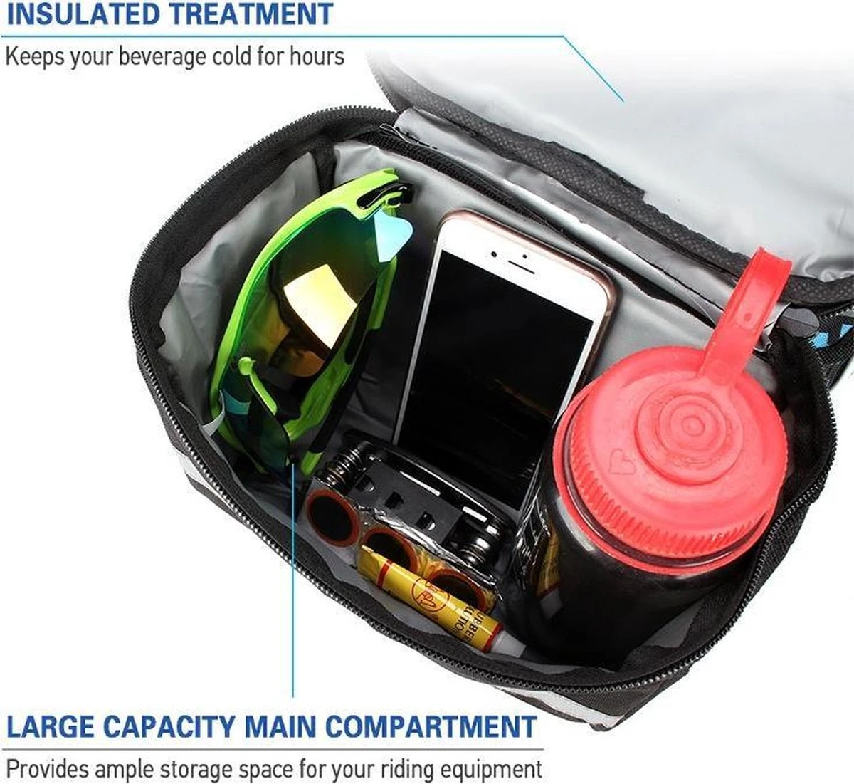 Stuurtas Fiets - Afneembare Fietstas Stuur Met Smartphone Houder - Met Isolatie - Telefoon Fiets Tas - Waterproof - Zwart - Afbeelding 5