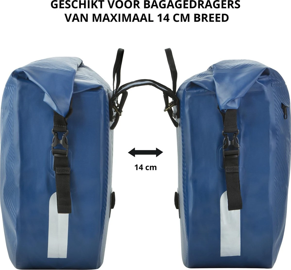 Dutch Mountains Dubbele Fietstas 46 Ltr | 100% Waterdichte Fietstas | Rolltop Sluiting | Reflectoren | Blauw - Afbeelding 4