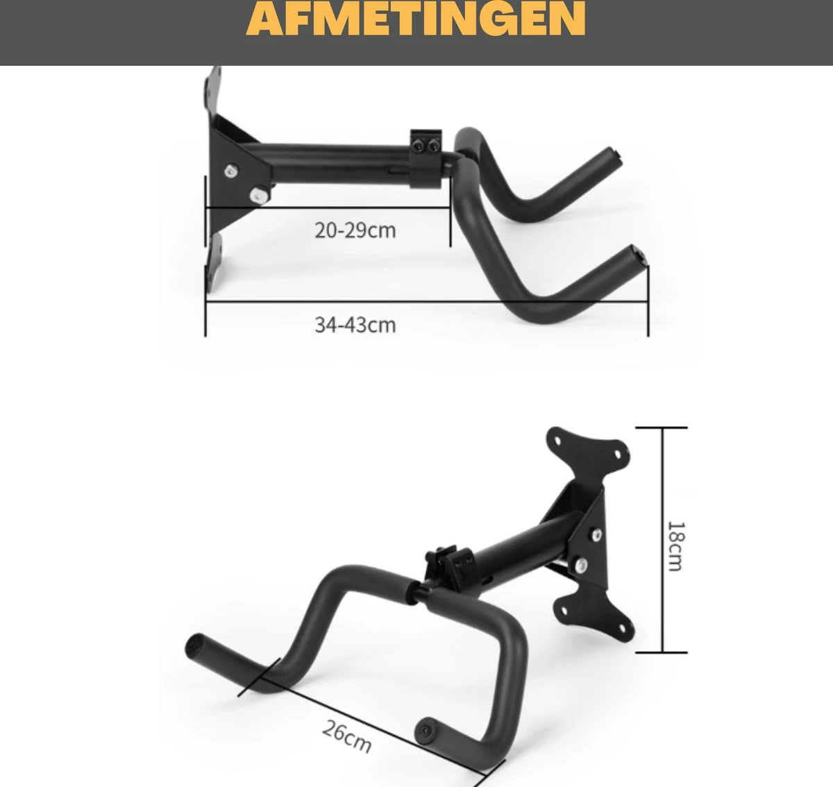 W&Z WallMount Fietsdrager - Ophangbeugel - Muurbeugel Fiets - Fietsbeugel - Opbergbeugel - Ophangsysteem - 2 Stuks - Afbeelding 6