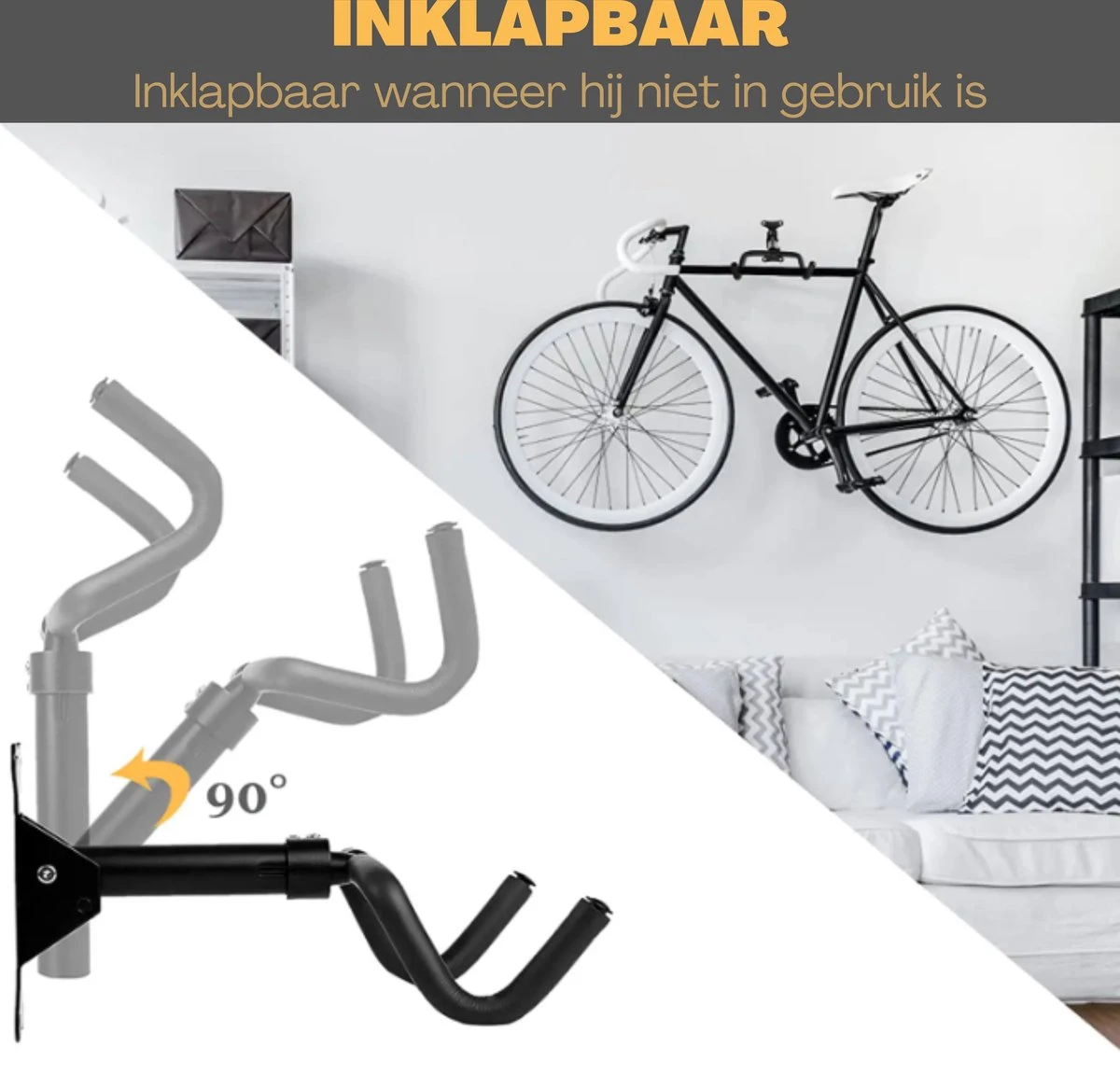 W&Z WallMount Fietsdrager - Ophangbeugel - Muurbeugel Fiets - Fietsbeugel - Opbergbeugel - Fiets Ophangsysteem - Afbeelding 4