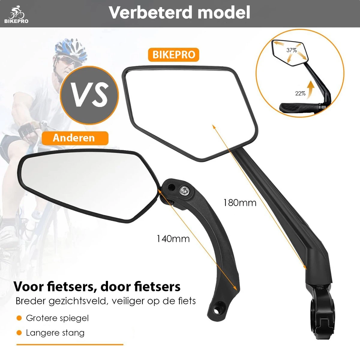BikePro Verstelbare Fietsspiegel Set Incl. Reflectoren - Links & Rechts - Achteruitkijkspiegel Fiets - Geschikt Voor E Bike, Fiets, Motor, Step - Afbeelding 4