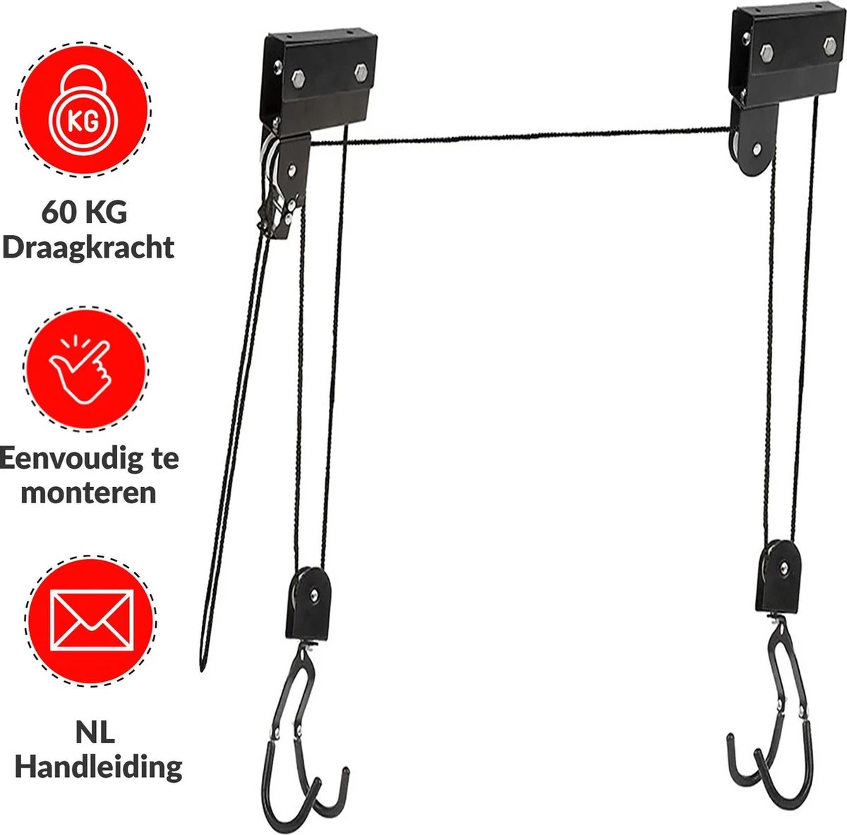 Century Goods Fietslift - Fietstakel - Fiets Ophangsysteem - Met Valbeveiliging | 60 Kg Draagkracht