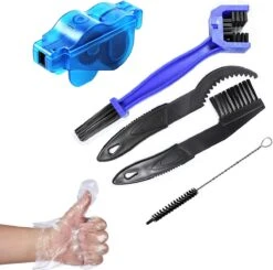 VITAMO Fietsketting Reiniger + 4 Borstels - Fiets Ketting Schoonmaken - Kettingbeschermer - Fietsgereedschap - Kettingborstel - Fietsversnelling Cleaner - Fietskettingreiniger - Schoonmaak Set - Gratis Handschoenen