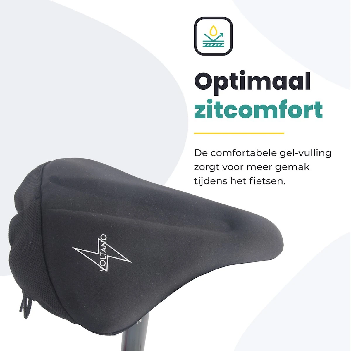 Voltano Luxe Gel Zadelhoes Fiets – Zwart – Met Uitsparing – Brede Fietszadels - 100% Waterdicht - Universele Zadeldek - Afbeelding 2