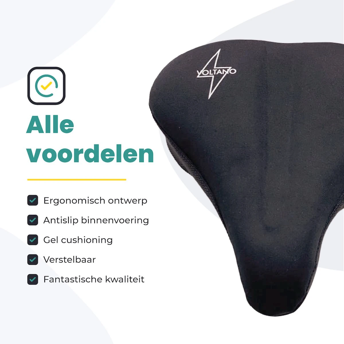Voltano Luxe Gel Zadelhoes Fiets – Zwart – Met Uitsparing – Brede Fietszadels - 100% Waterdicht - Universele Zadeldek - Afbeelding 8