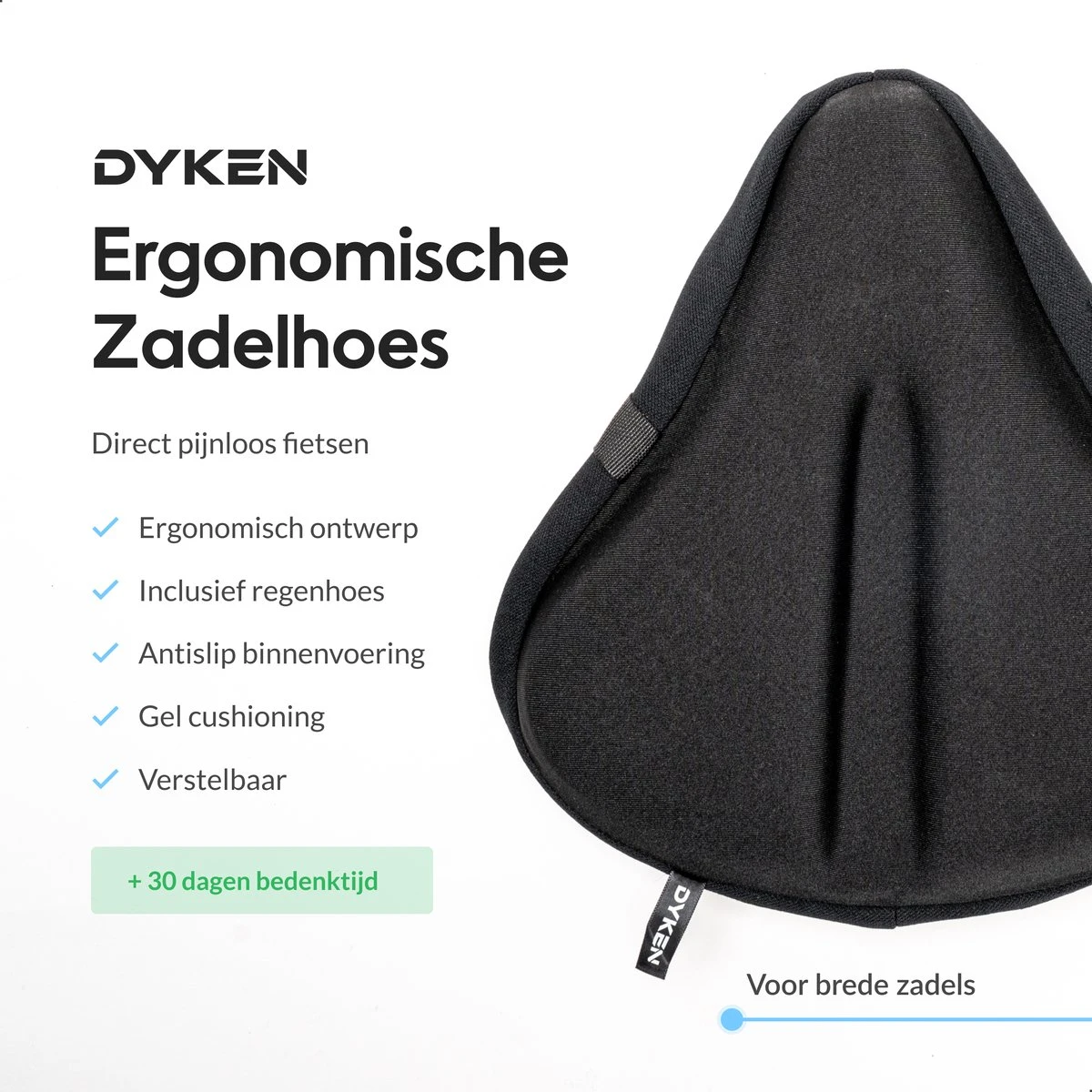 Dyken Zadelhoes Fiets Gel - Zadeldek - Universele Fietszadelhoes - Brede Zadels - Zwart - Afbeelding 2