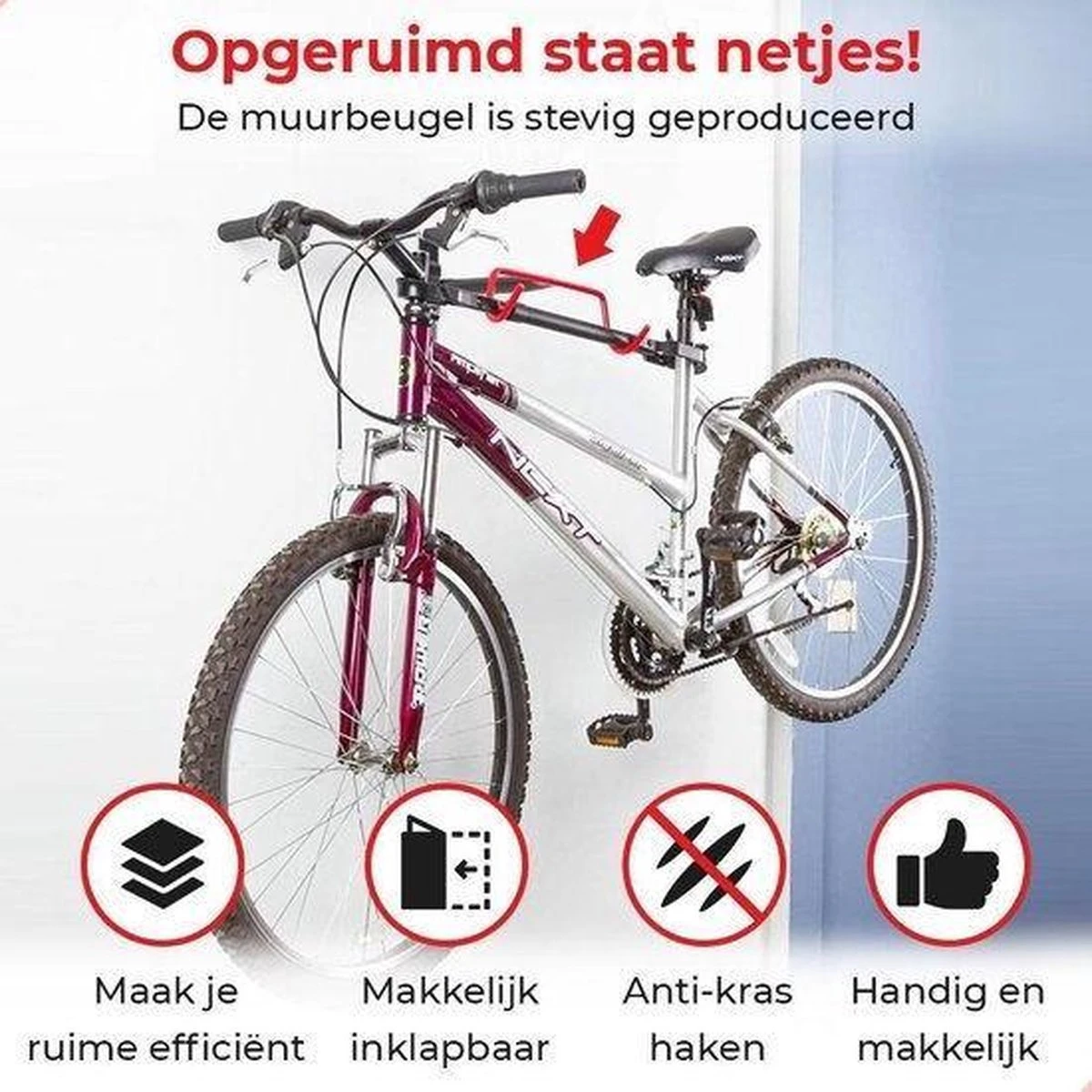 Merkloos Decopatent® Fiets Ophangsysteem Inklapbaar - Fietshaak - Wand Ophangbeugel - Muurbeugel Fiets - Fiets Ophangbeugel - Fietsbeugel - Afbeelding 7