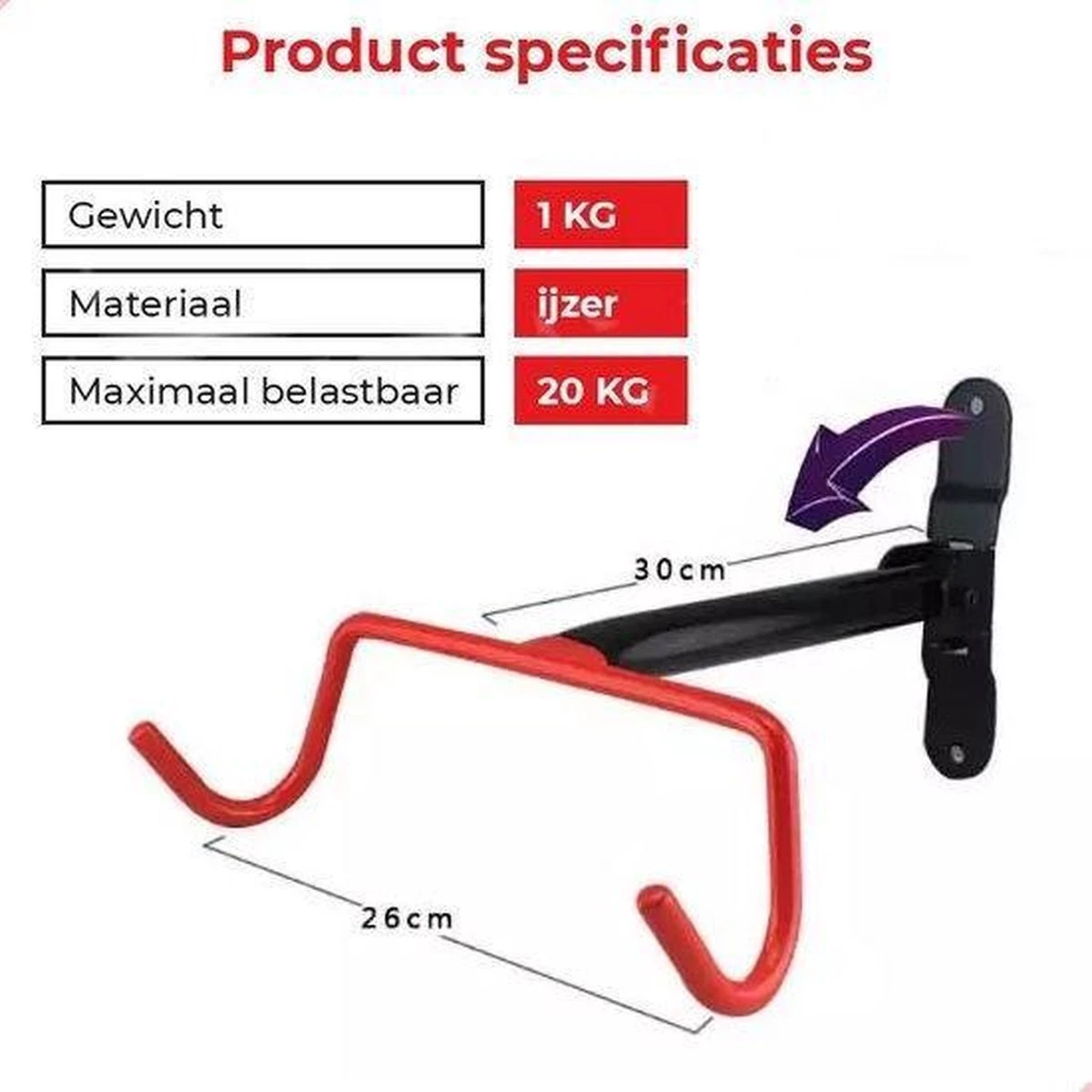 Merkloos Decopatent® Fiets Ophangsysteem Inklapbaar - Fietshaak - Wand Ophangbeugel - Muurbeugel Fiets - Fiets Ophangbeugel - Fietsbeugel - Afbeelding 9