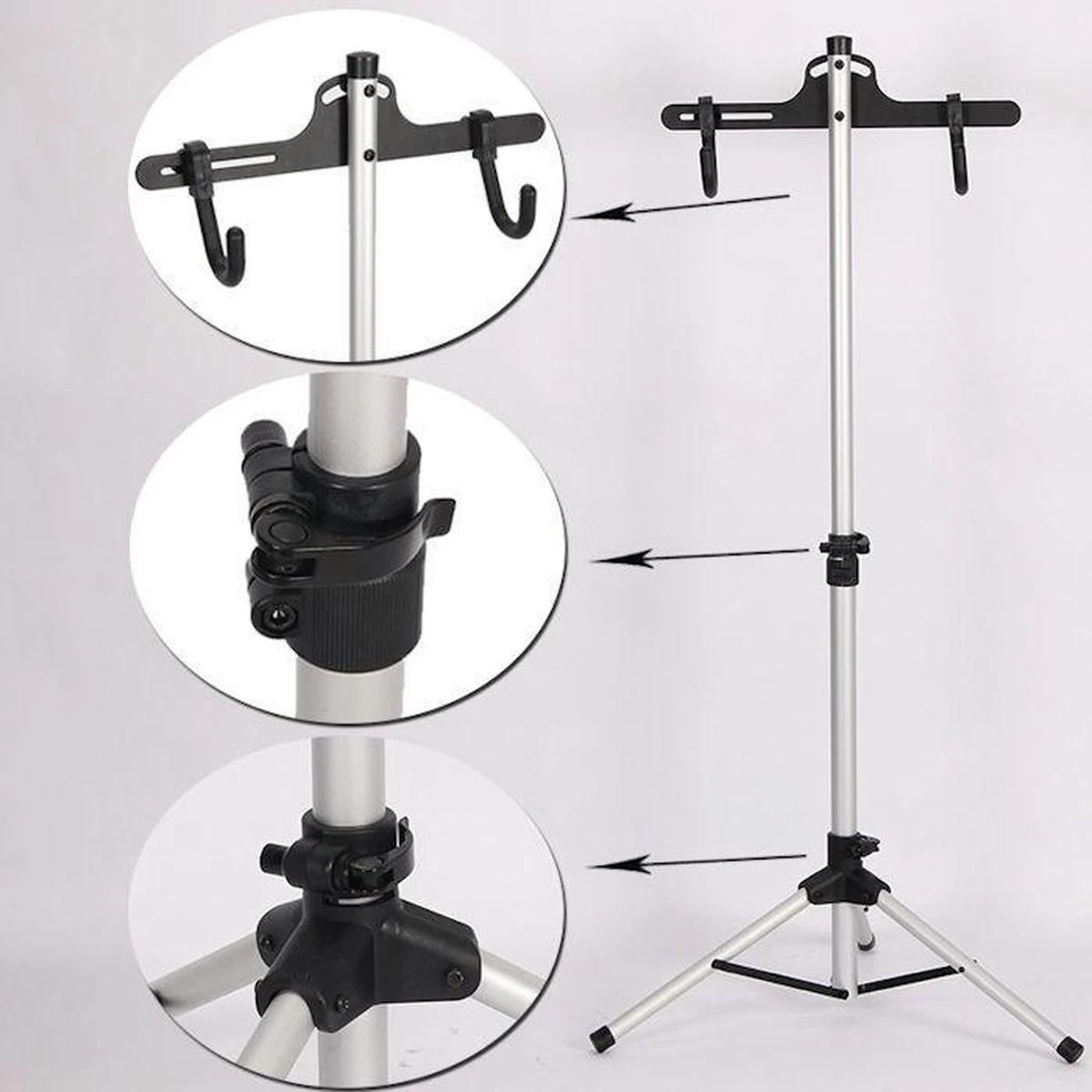 Merkloos Decopatent® Fiets Montage Standaard - Fiets Houder - Reparatie Montagestandaard - Bike Stand - Verstelbaar 0-30° - Montage Stang - Afbeelding 3