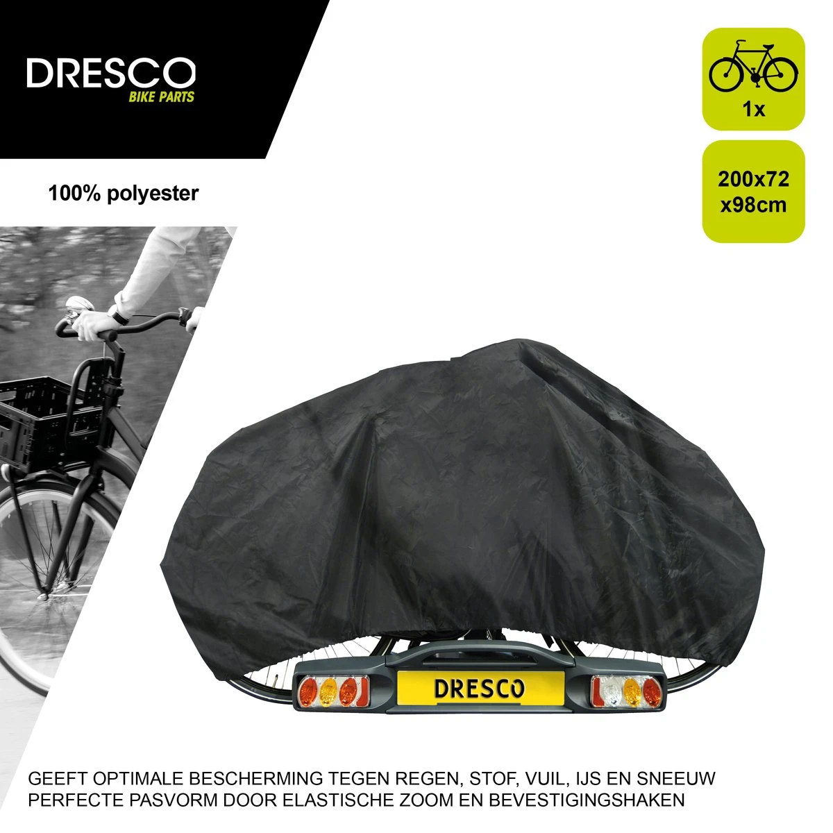 Dresco Fietshoes Voor 1 Fiets | Waterdicht | 200x72x98cm | Voor Fietsendrager En Stalling - Afbeelding 8