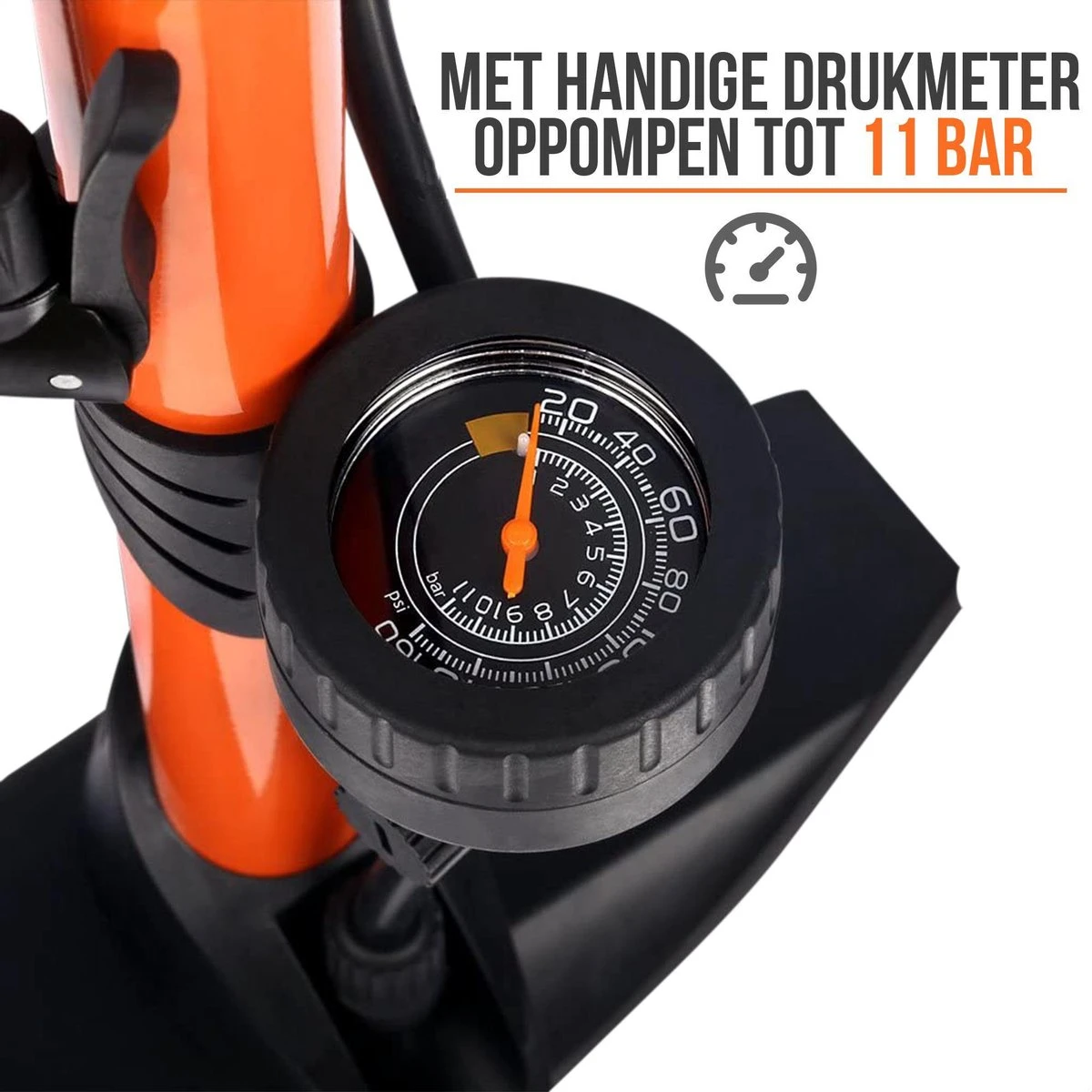 Strex Fietspomp - Drukmeter - 11 Bar – Bal Pomp - Oranje - Afbeelding 2