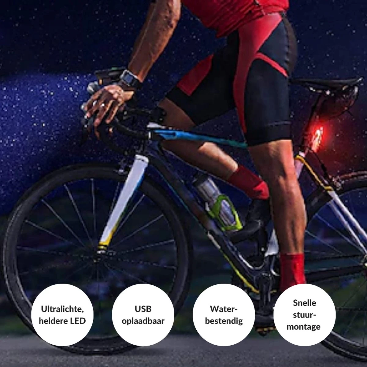 Lovnix - Oplaadbare Fietslamp LED Verlichting Set - USB Oplaadbaar - Fietslicht Met LED Lamp - Voor- En- Achter Licht - Regenbestendig - Geschikt Voor Mountainbike Fietsen Wandelen Speleologie - Afbeelding 5