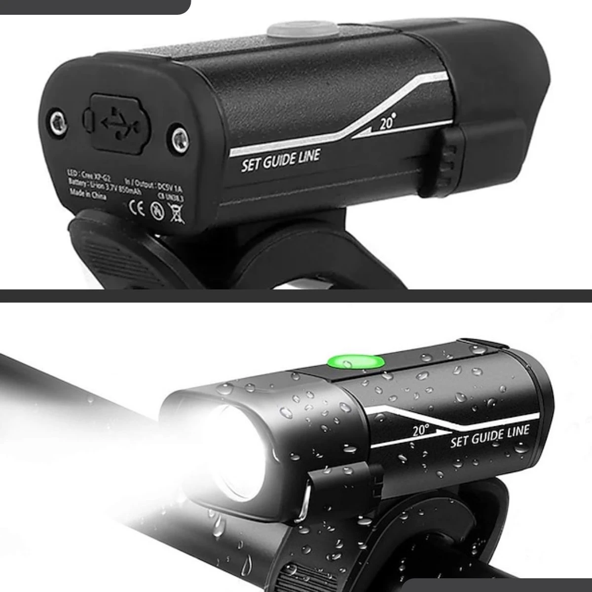 Lovnix - Oplaadbare Fietslamp LED Verlichting Set - USB Oplaadbaar - Fietslicht Met LED Lamp - Voor- En- Achter Licht - Regenbestendig - Geschikt Voor Mountainbike Fietsen Wandelen Speleologie - Afbeelding 9