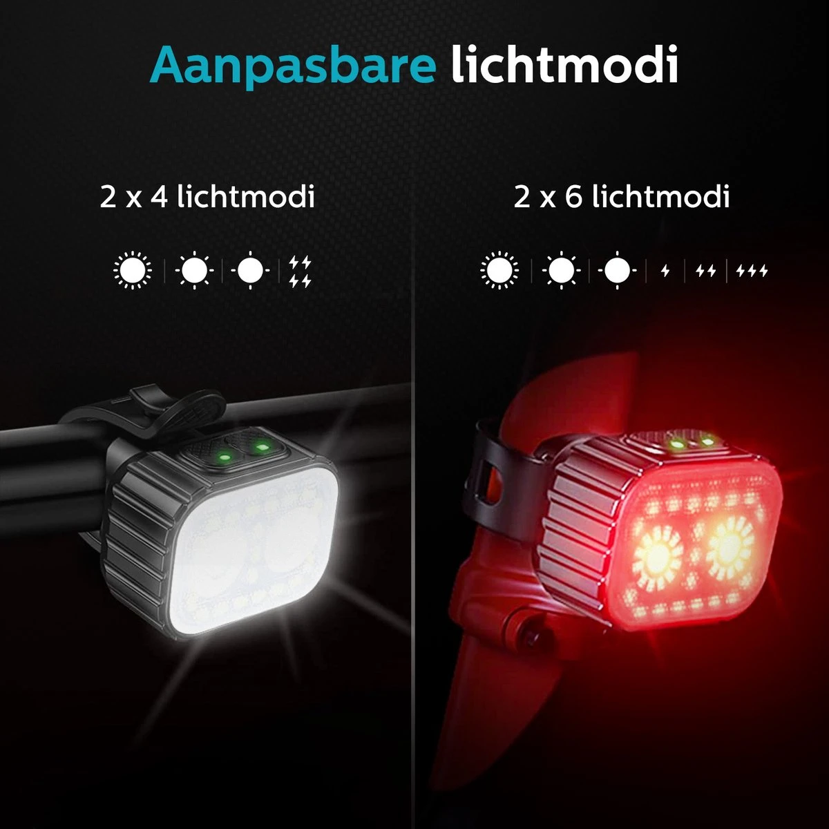 Inlustro Fietslamp Set - Voorlicht / Achterlicht - LED Fietslampjes Rood En Wit - Fietslicht Koplamp - Waterdicht - USB Oplaadbaar - Afbeelding 7