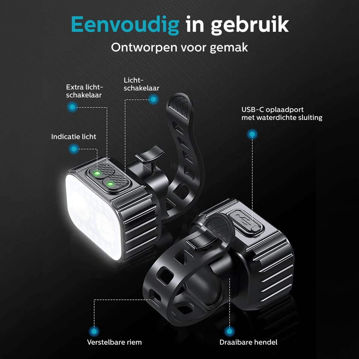 Inlustro Fietslamp Set - Voorlicht / Achterlicht - LED Fietslampjes Rood En Wit - Fietslicht Koplamp - Waterdicht - USB Oplaadbaar - Afbeelding 8