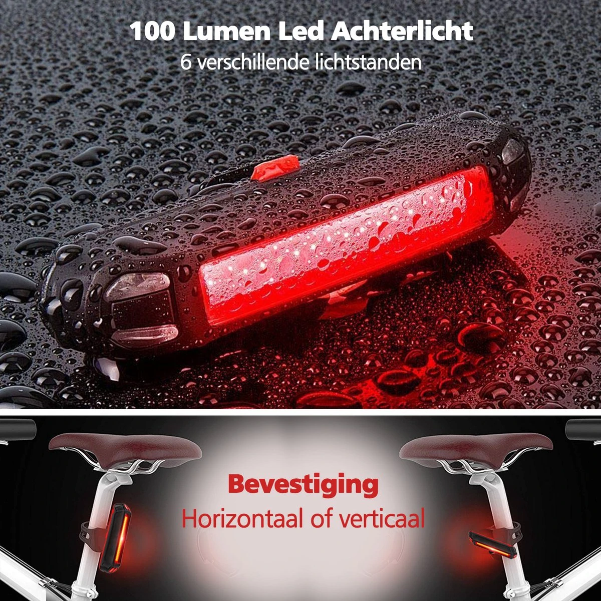 SWILIX ® - Fietsverlichting Set - Oplaadbare USB Led Fietslamp - Voor En Achter - Waterdicht - 4 Lichtstanden - Zwart - Afbeelding 3