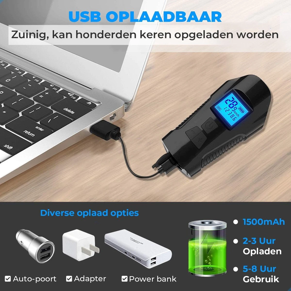 Seidon™ - Fietslamp - Fietsverlichting - Fietslampjes - Fiets Snelheidsmeter - LED Display - Klok - Fietsbel - Afbeelding 6