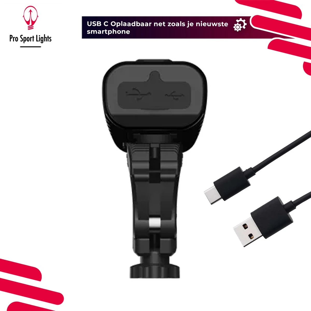 Pro Sport Lights Performance 1800 Lumen Fietslamp Voorlicht - Fietsverlichting USB Oplaadbaar - Koplamp Fiets - LED Racefiets / Mountainbike - Afbeelding 4