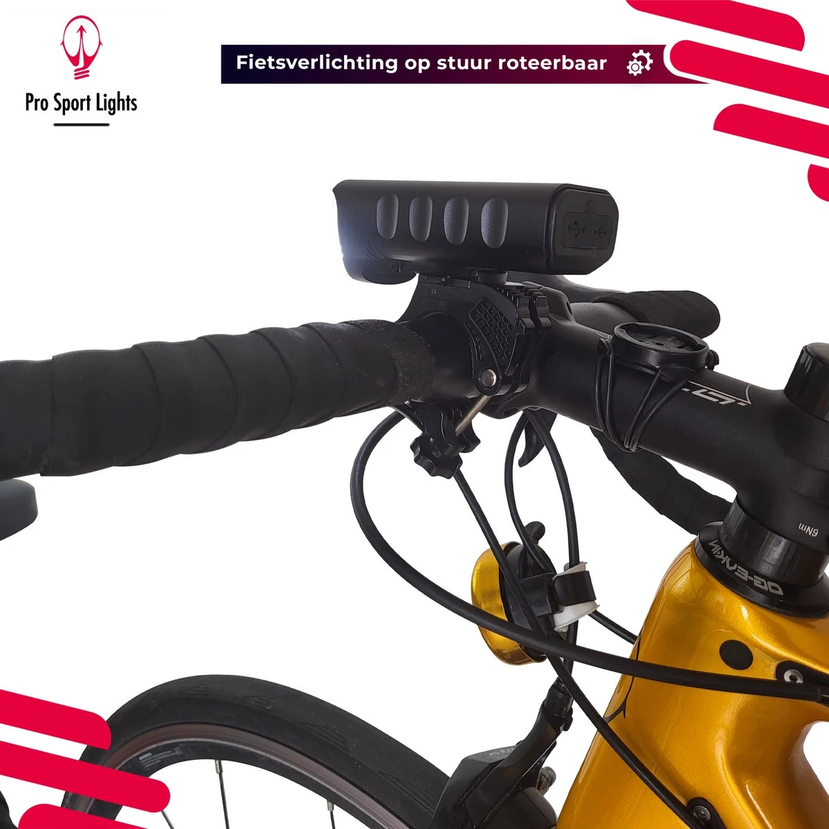 Pro Sport Lights Performance 1800 Lumen Fietslamp Voorlicht - Fietsverlichting USB Oplaadbaar - Koplamp Fiets - LED Racefiets / Mountainbike - Afbeelding 8