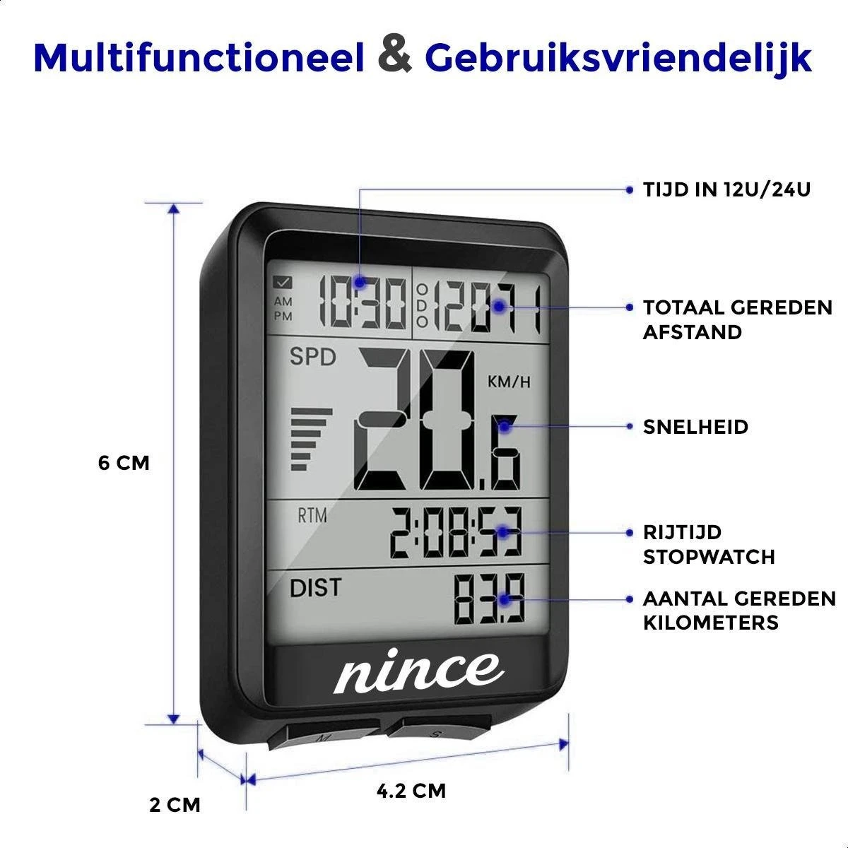 Nince Draadloze Fietscomputer Van Hoge Kwaliteit 2022 Model - Fiets Computer Draadloos Waterdicht - Afbeelding 7