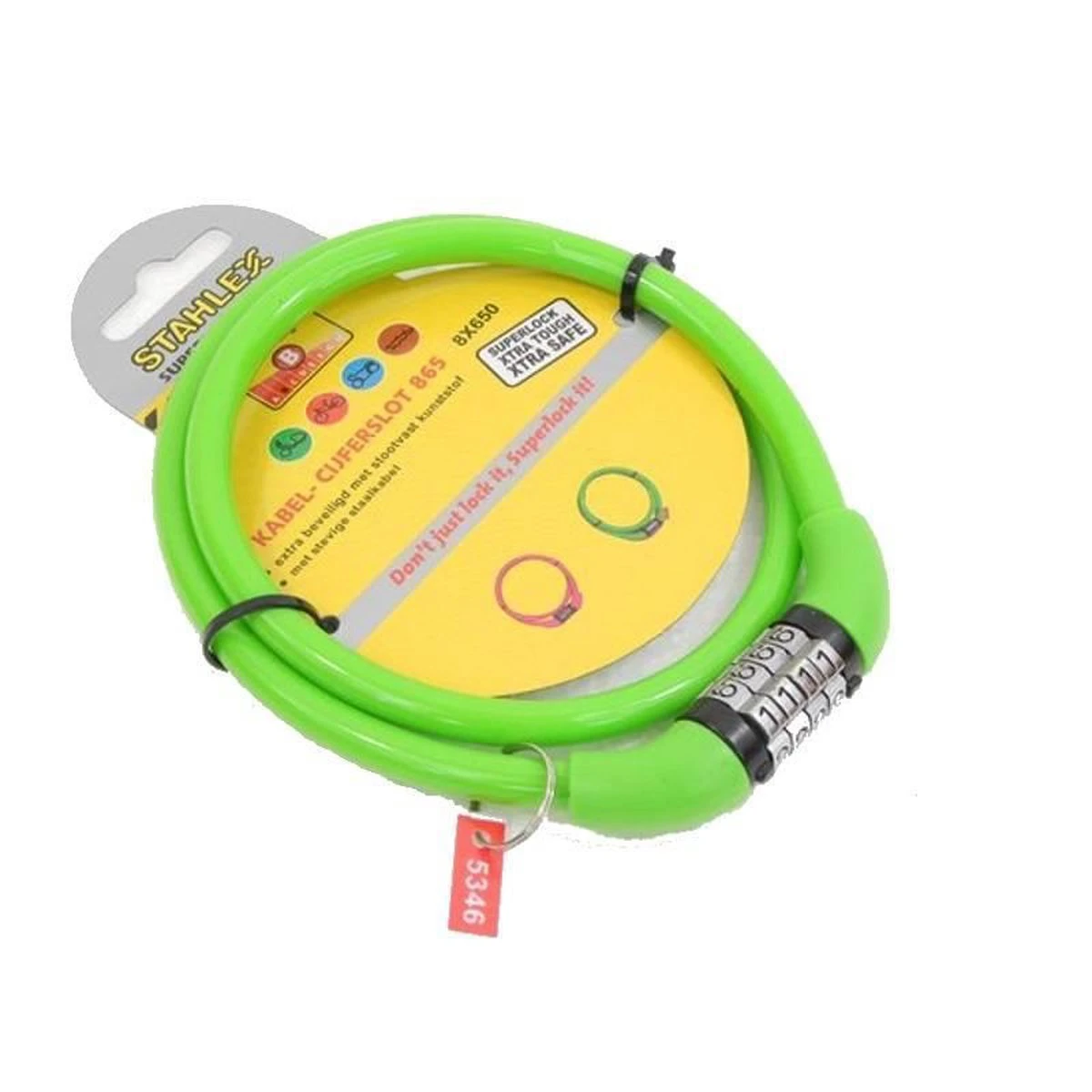 Benson Stahlex Ø10mm / 65cm Kabelslot Schlechts 110g Met 4-stellig Cijferslot | Het Eerste Fietsslot Voor Uw Kind | Groen - Afbeelding 2