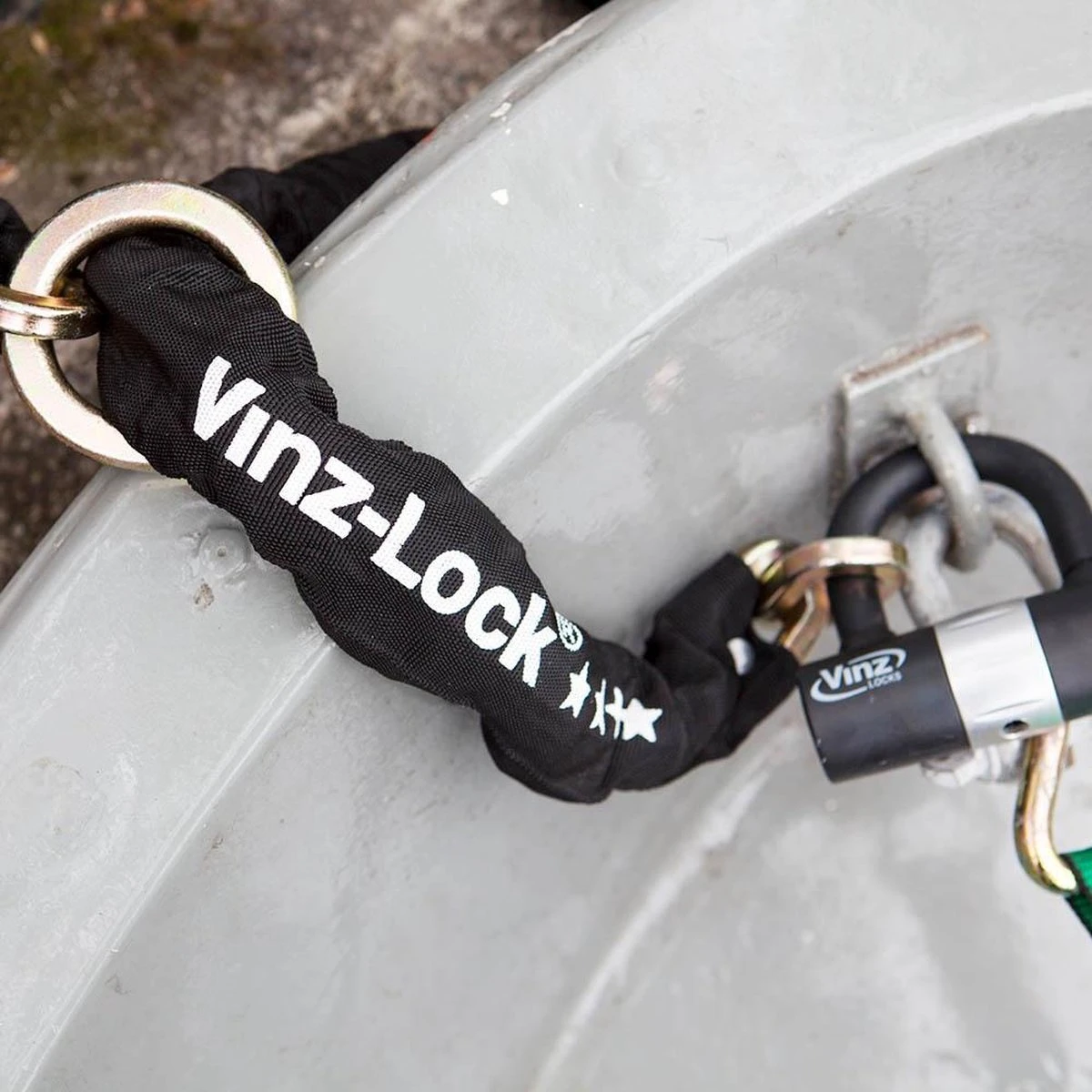 VINZ Trivor ART 4 Kettingslot - 300 Cm Motorslot Van Gehard Staal Met Ring / Scooterslot Met Hangslot / Bootslot 3 Meter /Schijfremslot - Afbeelding 8