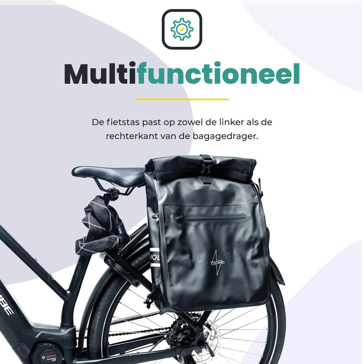 Voltano Luxe Fietstas / Rugtas 28L - Zwart - Enkele Pakaftas - 100% Waterdicht - Met Laptop Compartiment - Afbeelding 4