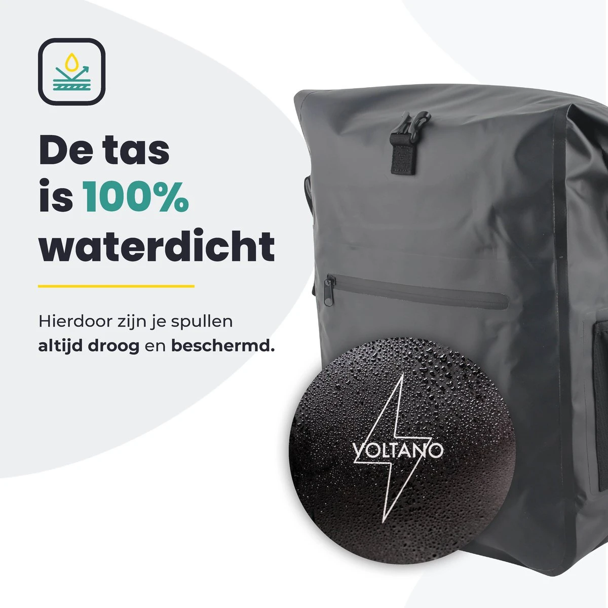 Voltano Luxe Fietstas / Rugtas 28L - Zwart - Enkele Pakaftas - 100% Waterdicht - Met Laptop Compartiment - Afbeelding 7