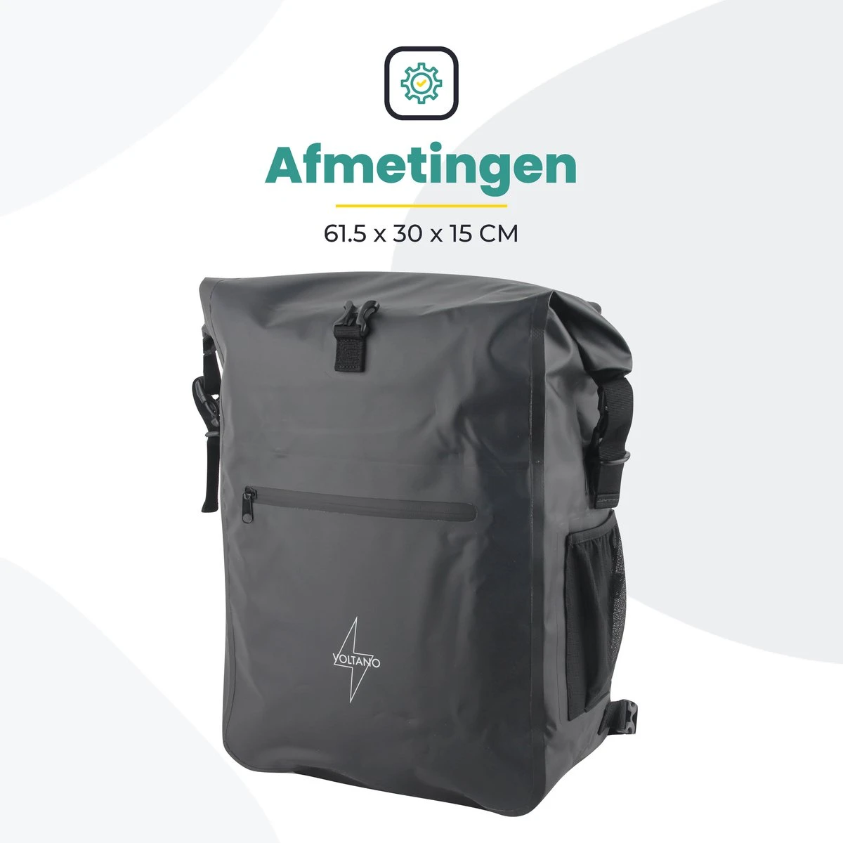 Voltano Luxe Fietstas / Rugtas 28L - Zwart - Enkele Pakaftas - 100% Waterdicht - Met Laptop Compartiment - Afbeelding 11