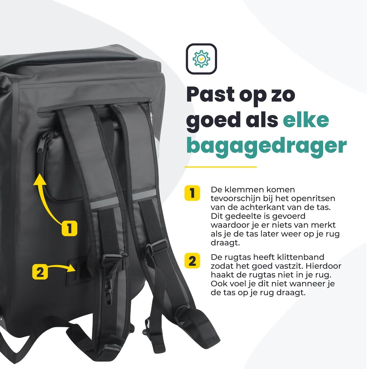Voltano Luxe Fietstas / Rugtas 28L - Zwart - Enkele Pakaftas - 100% Waterdicht - Met Laptop Compartiment - Afbeelding 12