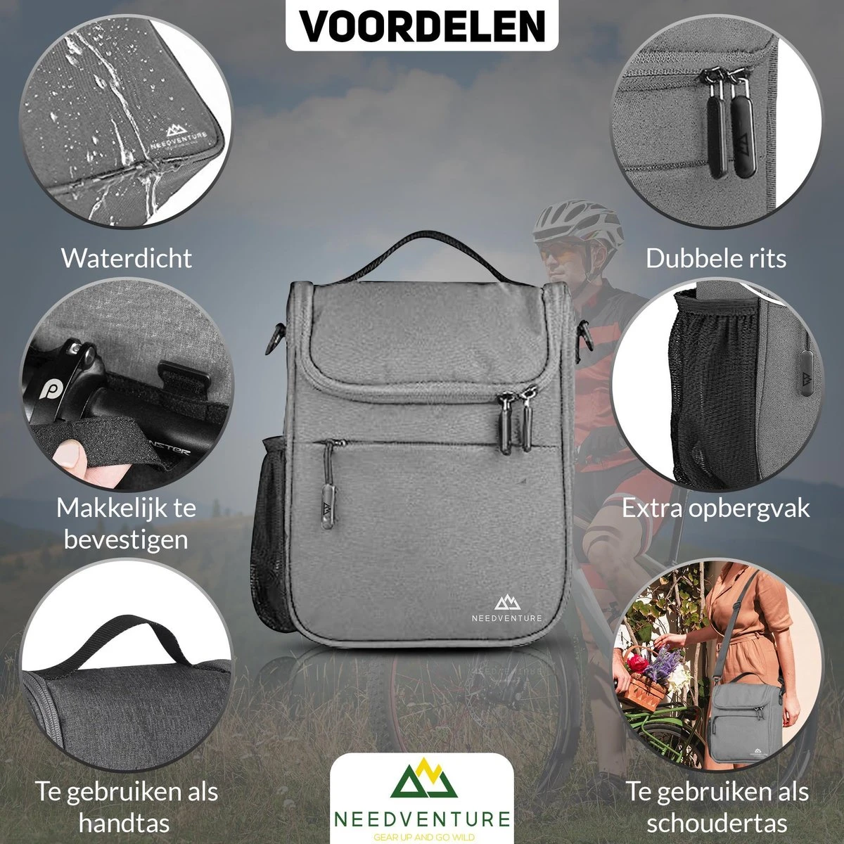 Needventure Fietstas Stuur - Stuurtas Voor Fiets - Afneembaar - Multifunctioneel - Stuurtasjes - Tas Ebike - Stuurtas Elektrische Fiets - Telefoonhouder - Mobielhouder - Stuurtasje - Schoudertas - Nektasje - Handtas - Afbeelding 2