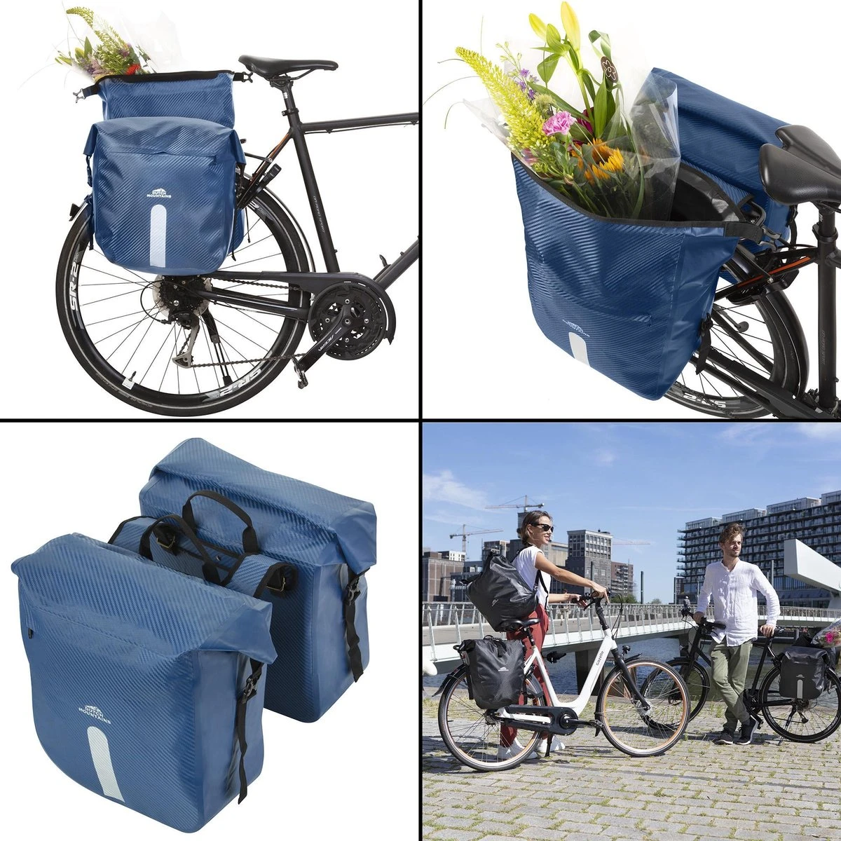 Dutch Mountains Dubbele Fietstas 46 Ltr | 100% Waterdichte Fietstas | Rolltop Sluiting | Reflectoren | Blauw - Afbeelding 5
