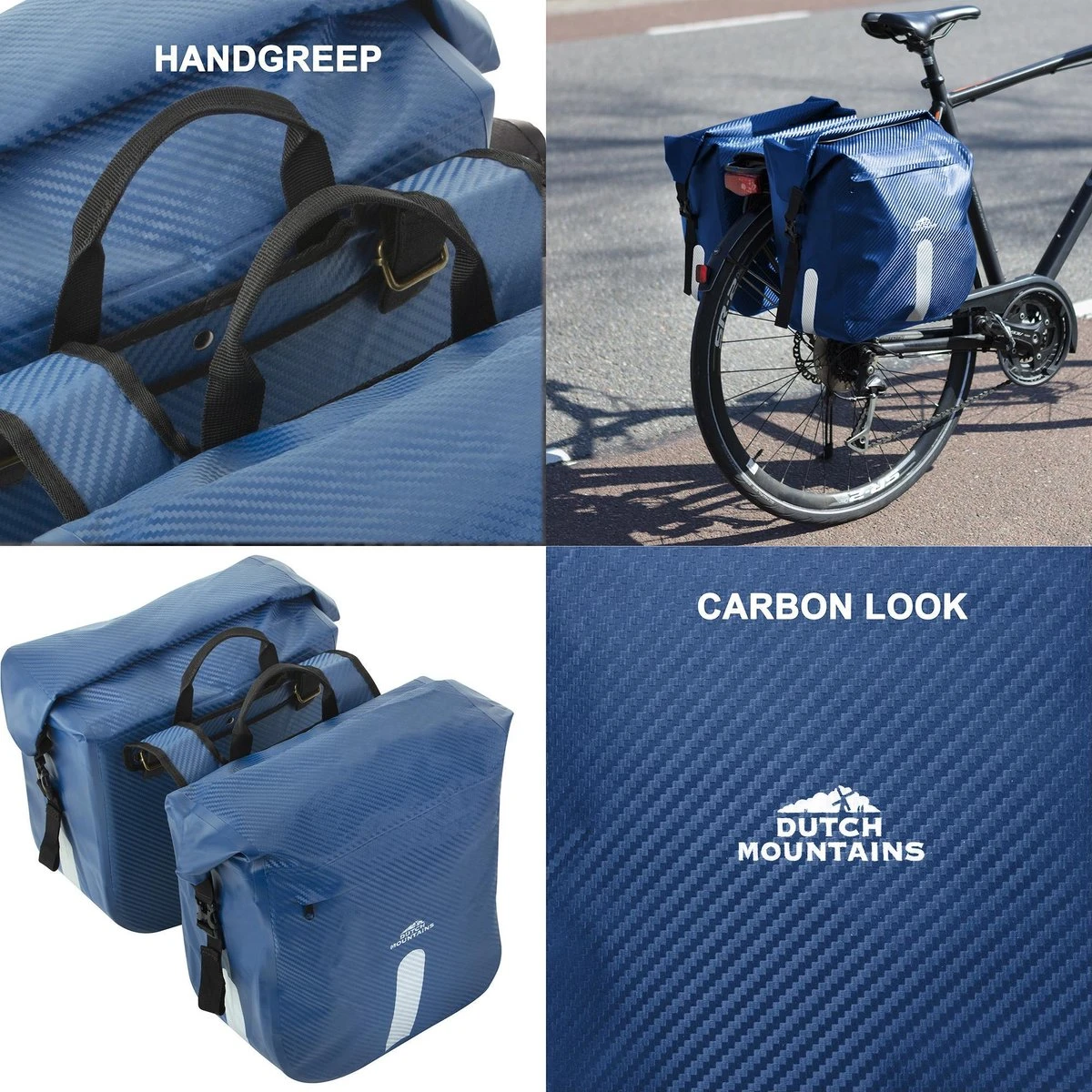 Dutch Mountains Dubbele Fietstas 46 Ltr | 100% Waterdichte Fietstas | Rolltop Sluiting | Reflectoren | Blauw - Afbeelding 7