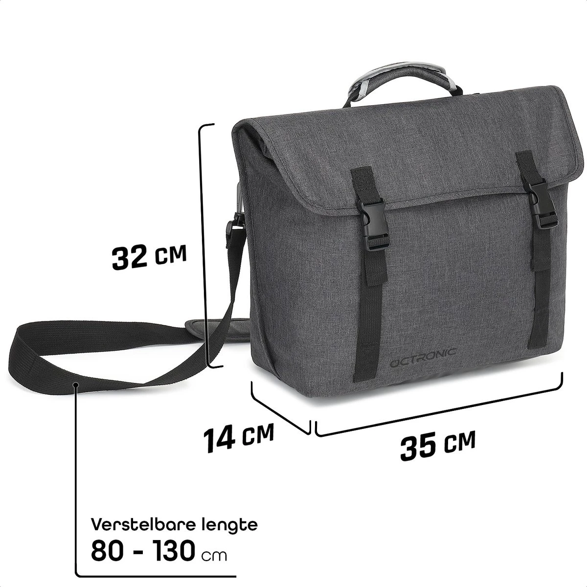 Fietstas Laptoptas 15 6 Inch - Schoudertas - Afneembare Enkele Fietstas - Laptop Fietstas Waterdicht - 17 Liter - Antraciet - Afbeelding 9