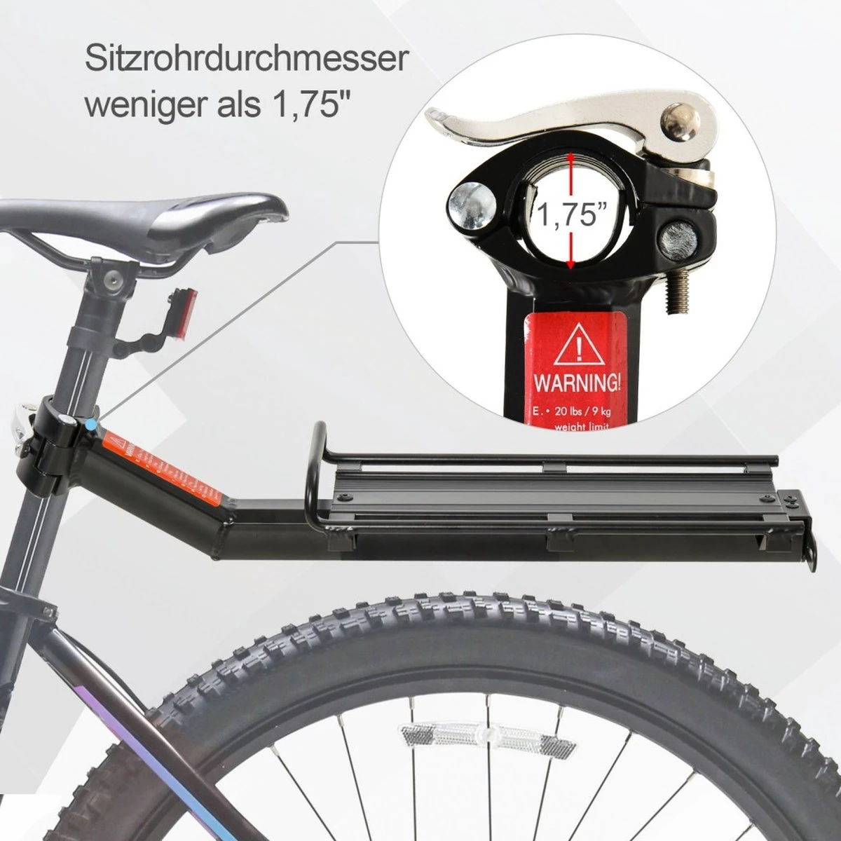 Merkloos Universele Fiets Bagagedrager - Voor Achterop Zadelpen Mountainbike/MTB/Racefiets - Achter Bagage Drager Rek - Met Quick Release Fietsframe Bevestiging - Bagagerek - Lichtgewicht Aluminium - Zwart - Afbeelding 4