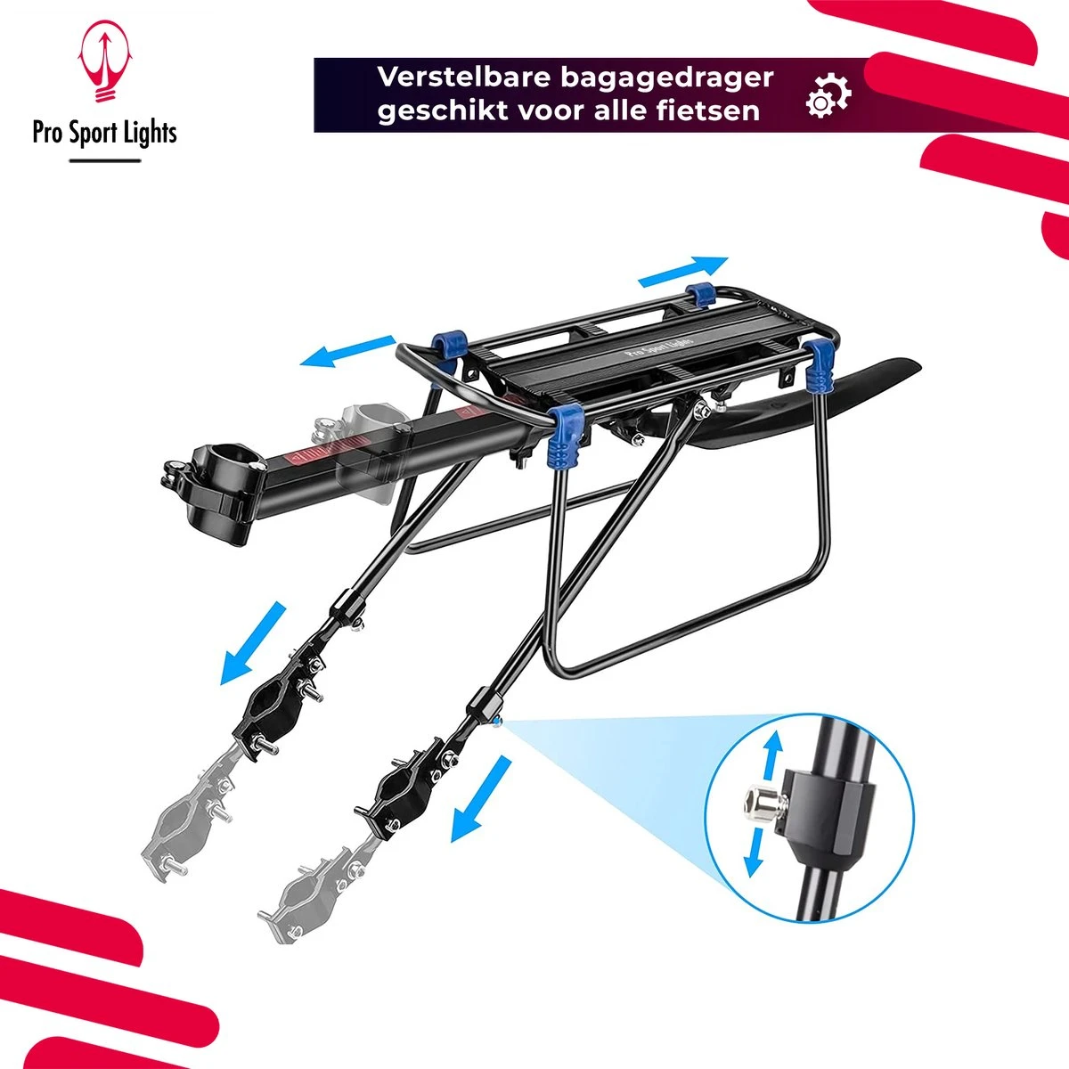 Mountainbike Bagagedrager En Spatbord - Fiets Rek Achter Met QR - Pro Sport Lights - MTB/ Racefiets Fietszadeldrager - Afbeelding 2