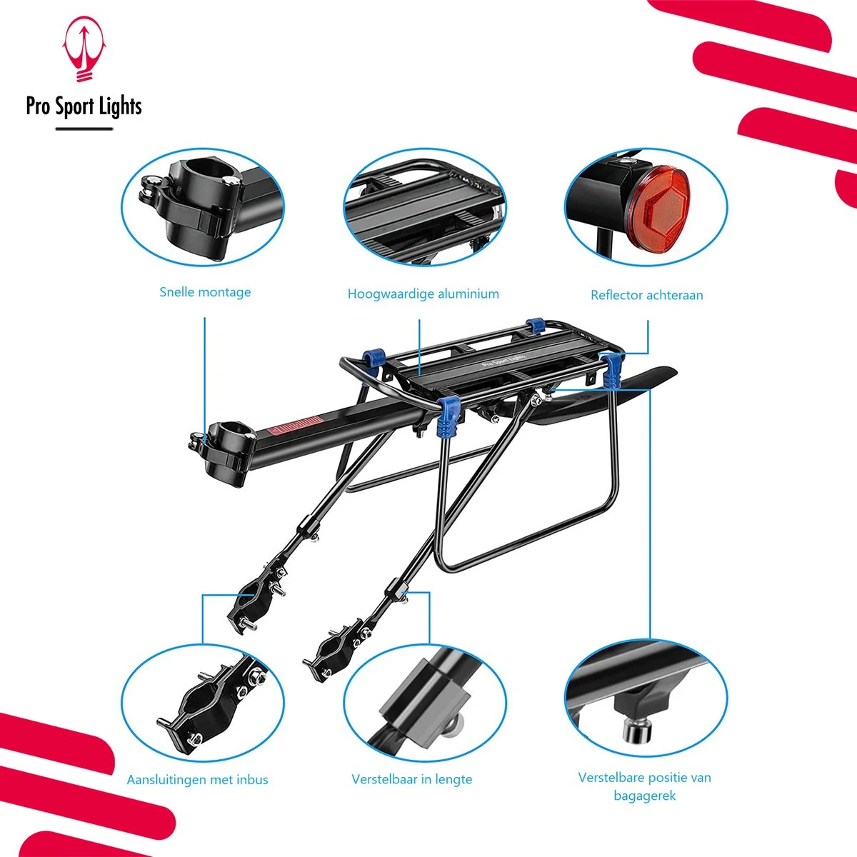 Mountainbike Bagagedrager En Spatbord - Fiets Rek Achter Met QR - Pro Sport Lights - MTB/ Racefiets Fietszadeldrager - Afbeelding 5