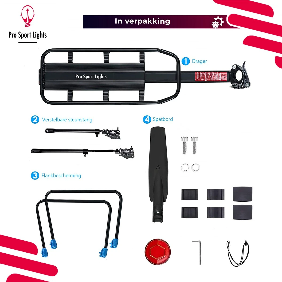 Mountainbike Bagagedrager En Spatbord - Fiets Rek Achter Met QR - Pro Sport Lights - MTB/ Racefiets Fietszadeldrager - Afbeelding 12