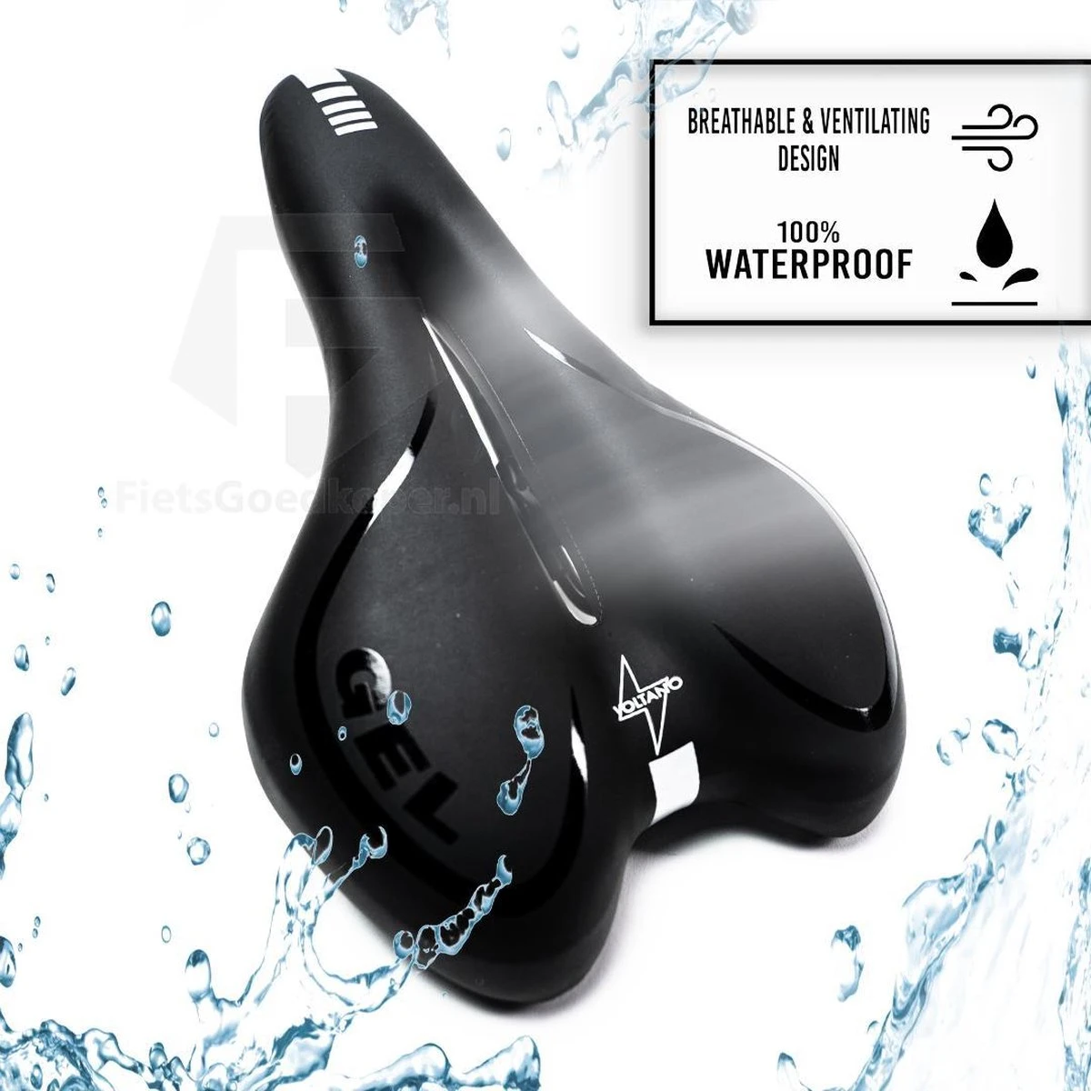 Voltano Trekking Fietszadel - Comfortabel Gel Zadel - Met Uitsparing - Inclusief Zadelstrop - 100% Waterdicht - Unisex - Zwart - Afbeelding 4