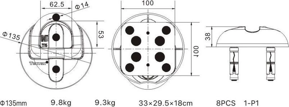 VINZ Everest ART 4 Goedgekeurd Muuranker / Wandanker / Vloeranker / Muurbeugel - Afbeelding 3