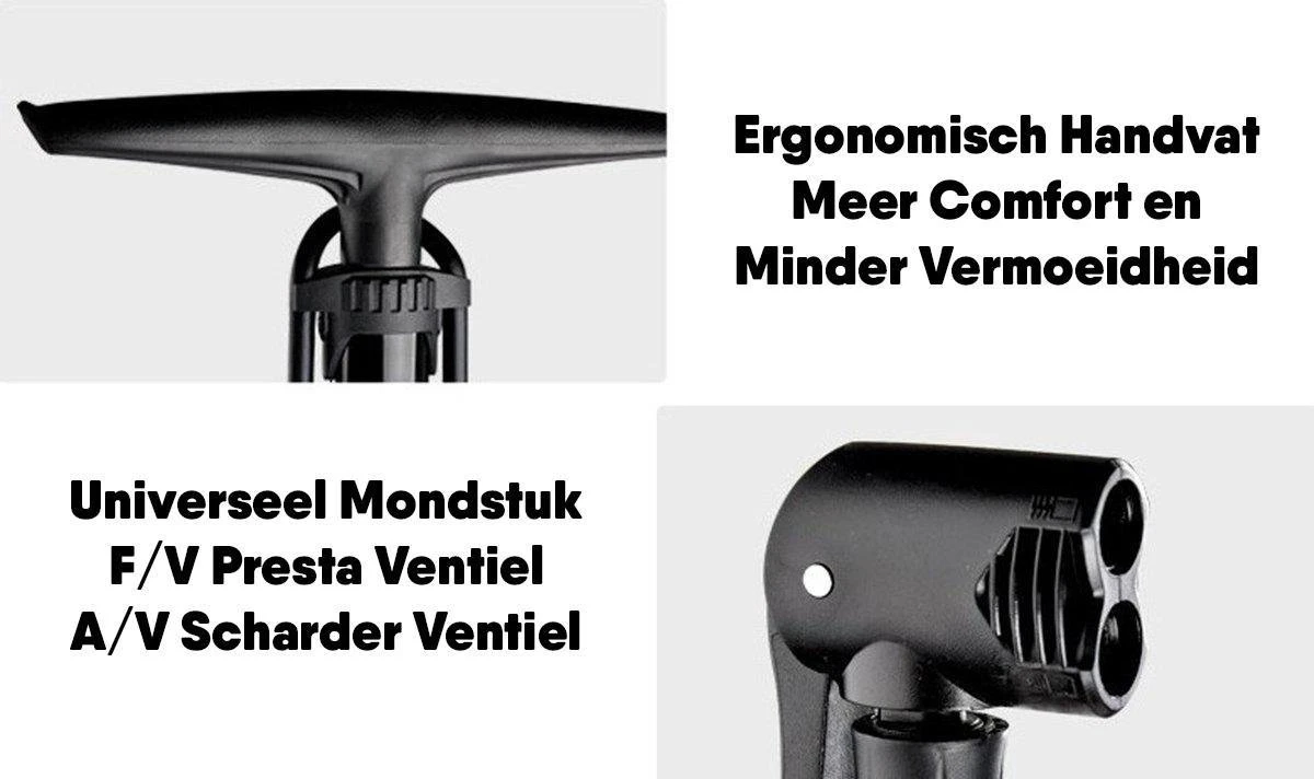 Matzwarte Fietspomp Met Drukmeter én Extra Ventielen - Multifunctioneel Mondstuk – Schrader En Presta – Aluminium Lichtgewicht Vloerpomp – Ballenpomp/ Scooterpomp/ Autobandenpomp - Afbeelding 11