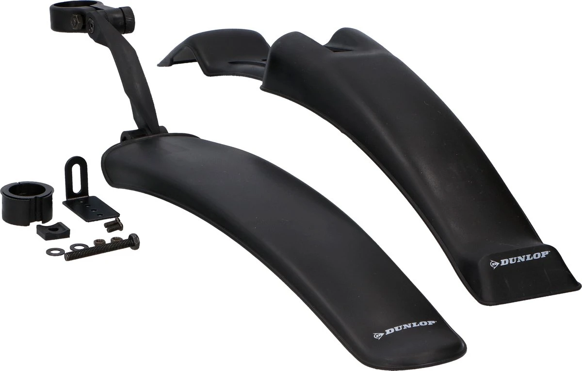 Dunlop 2x Spatbord Fiets/ Mountainbike - 24/ 26" - Verstelbaar - Met Bevestigingsmateriaal - Zwart