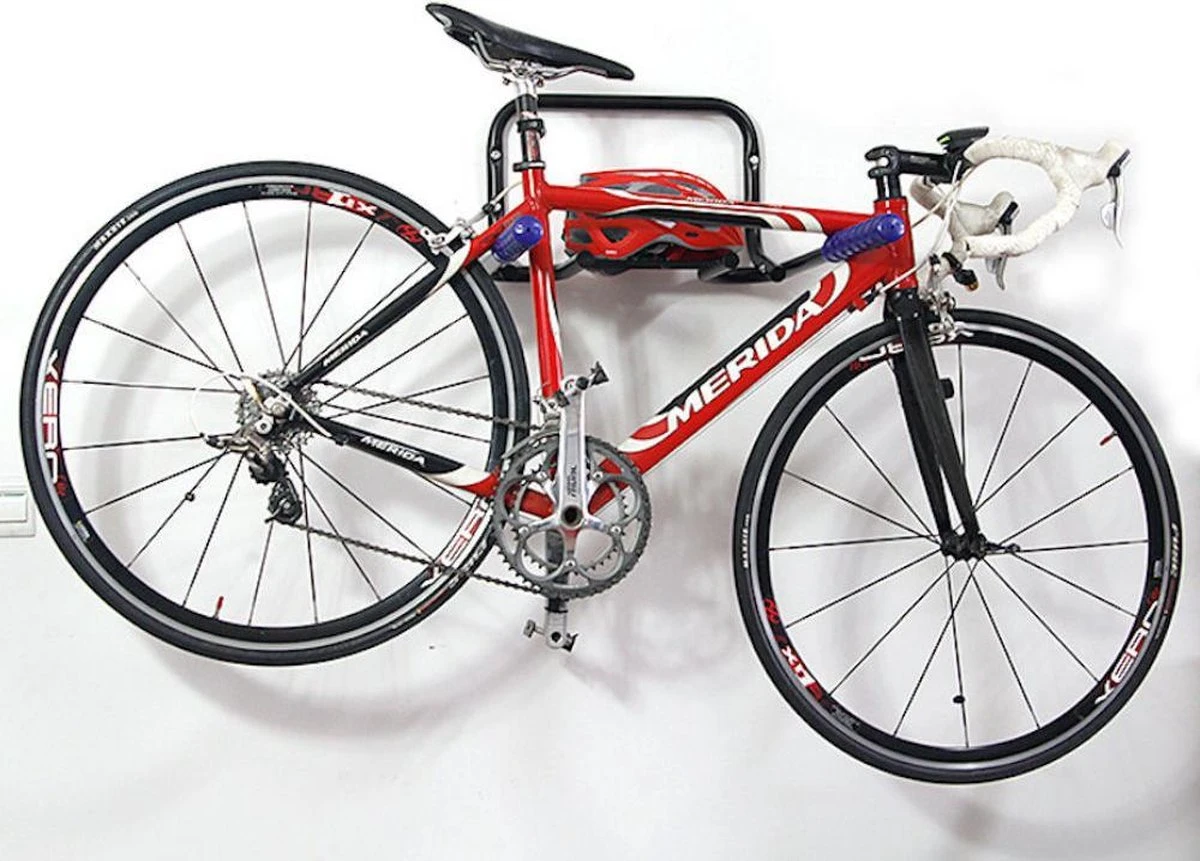 Merkloos Decopatent® Fiets Ophangsysteem Voor 2 Fietsen - Fietsenrek - Legplank Voor Helm - Fietshaak - Muurbeugel Fiets - Wandmontage - Afbeelding 2